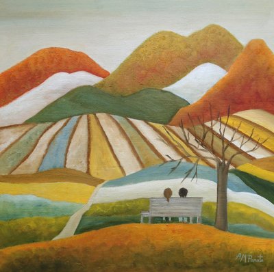 Herbstfelder mit Paar von Angeles M. Pomata