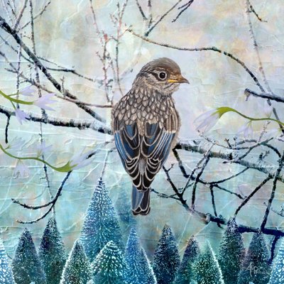 Blauer Vogel in Winterlandschaft von Angeles M. Pomata
