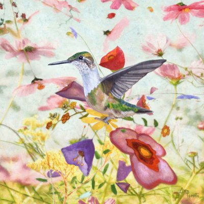 Kolibri unter Blumen von Angeles M. Pomata
