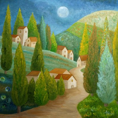 Mondbeschienenes toskanisches Dorf von Angeles M. Pomata