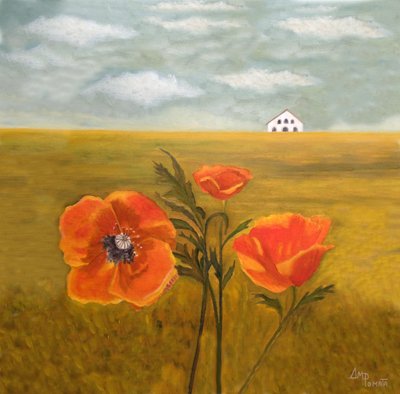 Orange Mohnblumen Landschaft von Angeles M. Pomata