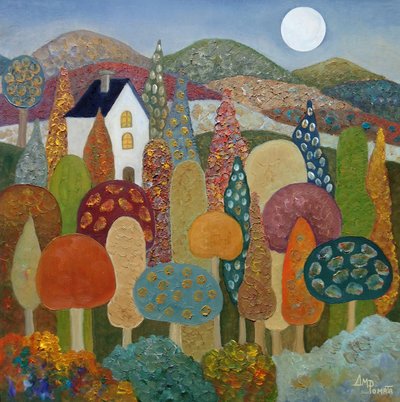 Verspielte Mondscheinlandschaft von Angeles M. Pomata