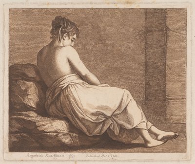 Eine auf Steinen sitzende Frau von Angelica Kauffmann