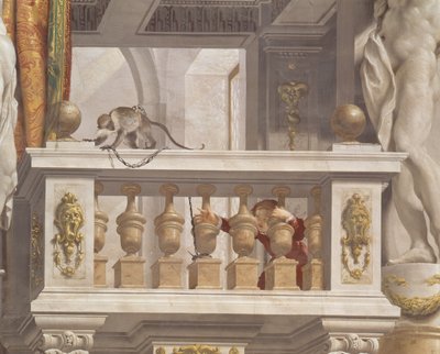 Empfangsraum des Großherzogs, Deckendetail, das einen Affen und einen Jungen auf einer Balustrade darstellt, 1638-44 von Angelo and Mitelli Colonna