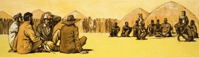 Pioniere verhandeln mit Stammeshäuptlingen in Afrika von Angus McBride