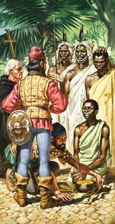 Portugiesische Entdecker erreichen Kap Verde und den Gambia-Fluss, wo sie Einheimische fanden, die bereit waren, Gold zu handeln von Angus McBride