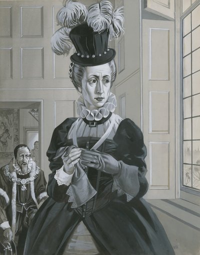 Königin Elizabeth I., hört die Nachricht von der Hinrichtung von Maria Stuart von Angus McBride