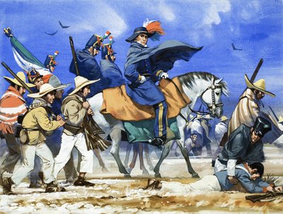 Santa Anna führte seine schlecht ausgerüstete, schlecht gekleidete Armee auf einen mörderischen Marsch über die gefrorenen Ebenen von Coahuila von Angus McBride