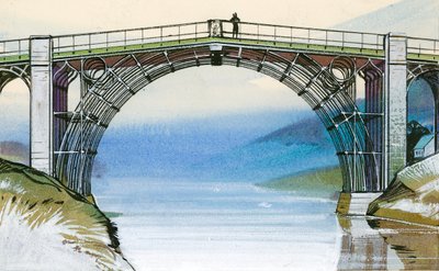 Die erste Eisenbrücke in Großbritannien, in der Ironbridge-Schlucht von Angus McBride