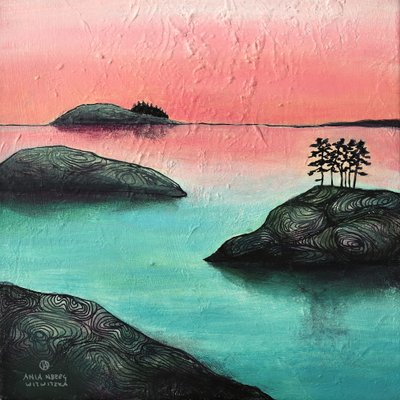 Pinker Himmel Insel-Landschaft von Ania Witwitzka