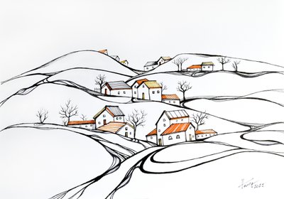 Winterdorf Hügel von Aniko Hencz