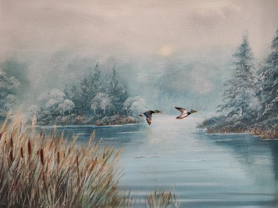 Enten über dem Wintersee von Annette Armitage