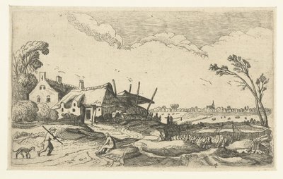 Bauernhof an einem Weg und Aussicht über Felder (Landschaften) von Anonymous