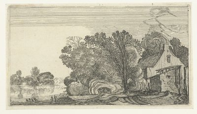 Bauernhof zwischen Bäumen an einem Fluss (Serientitel: Landschaften nach Esaias van de Velde) von Anonymous