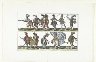 Doppelte Platte mit elf bewaffneten Bürgern in Uniform nach der Mode in Antwerpen, ca. 1580 von Anonymous