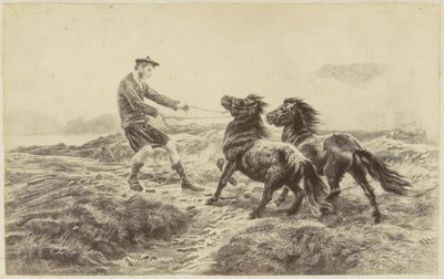 Fotoreproduktion einer (vermutlich) Druckgrafik eines schottischen Mannes mit zwei Ponys von Anonymous