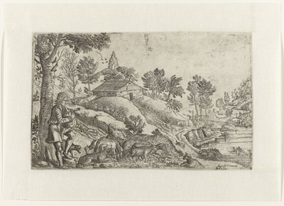 Landschaft mit Dudelsack spielendem Hirten von Anonymous