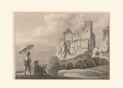 Landschaft mit Mann, der eine Ruine zeichnet von Anonymous