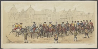 Utrechter Maskerade, Platte a: der Adel, 1856 Die Gründer der niederländischen Freiheit (Zeit von Wilhelm I.) dargestellt von den Mitgliedern des Utrechter Studenten-Corps zur Feier des 220-jährigen Bestehens der Utrechter Hochschule von Anonymous