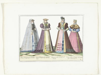 Vier Frauen in deutscher Mode in Frankfurt, ca. 1580 (Costumes Allemands) von Anonymous