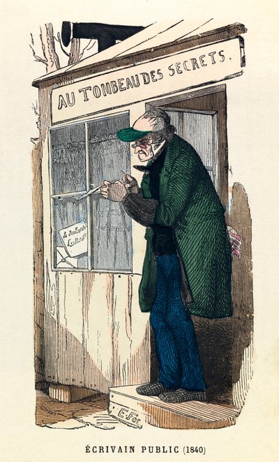 Ein öffentlicher Schreiber in Paris 1840, Gravur von Anonymous Anonymous