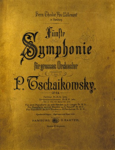 Titelblatt der Partitur der Symphonie Nr. 5 in e-Moll Opus 64 von Piotr Iljitsch Tschaikowski von Anonymous Anonymous