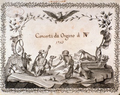 Frontispiz einer Partitur mit Darstellung von Tieren, die Musikinstrumente spielen (1783) von Anonymous Anonymous