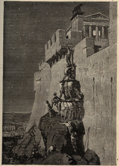Gallier versuchen, das Kapitol zu erobern (390 v. Chr.) - Gänse retten das römische Kapitol vor gallischen Eindringlingen - Gravur 1890 von Anonymous Anonymous