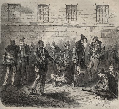 Schwache Kräfte im Toulon Bagne im 19. Jahrhundert. Gravur in „Histoire des bagnes depuis leur création à nos jours“ (1877) von Pierre Zaccone. Private Sammlung. von Anonymous Anonymous
