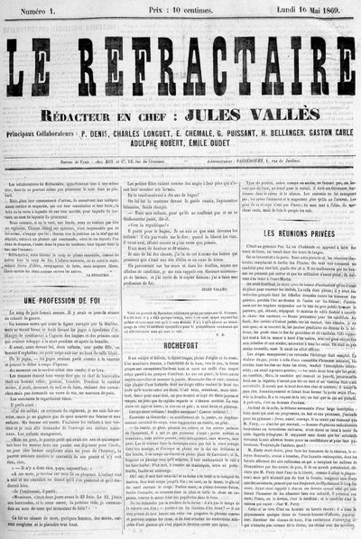 Titelseite der ersten Ausgabe der Zeitung "Le refractaire", Chefredakteur: Jules Vallès, Montag, 10. Mai von Anonymous Anonymous