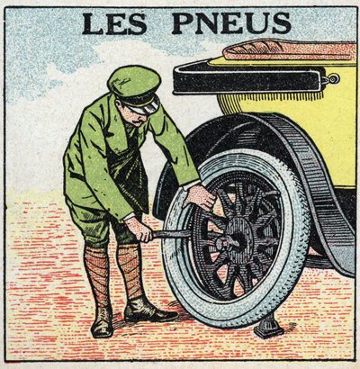 Mechanischer Antrieb: die Reifen eines Automobils. Anonyme Illustration von 1925. Private Sammlung. von Anonymous Anonymous