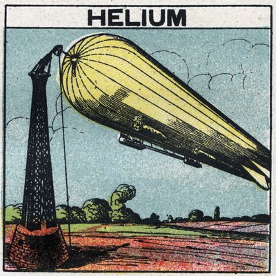Neue Gaseigenschaften: Zeppelin wird mit Helium aufgeblasen. Anonyme Illustration von 1925. Private Sammlung. von Anonymous Anonymous