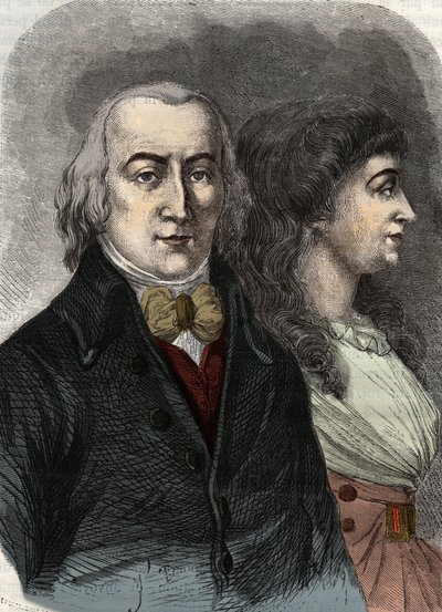 Porträt von Jean Marie Roland, Vicomte de la Platière (1734-1793) mit Manon Roland, oder Jeanne Marie, oder Manon Phlipon (Madame Roland) (Mme Roland). von Anonymous Anonymous