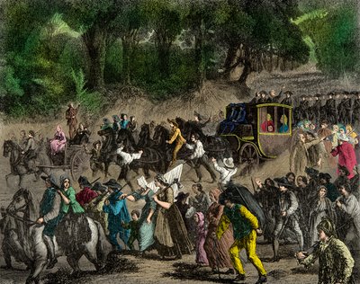 Rückkehr der königlichen Familie nach Paris nach ihrer Flucht nach Varennes im Jahr 1791. Gravur. Private Sammlung von Anonymous Anonymous