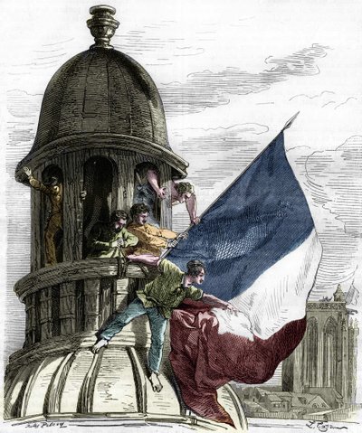 Revolution von 1830: die Trikolore auf dem Rathaus. von Anonymous Anonymous