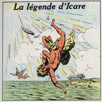 Der Fall des Ikarus. Anonyme Illustration von 1925. Private Sammlung. von Anonymous Anonymous