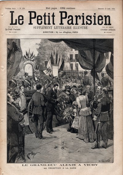 Der Großherzog Alexis Alexandrowitsch (1850-1908) in Vichy - Der Empfang am Bahnhof - Gravur in „Le Petit Parisien“ von 1891 - Private Sammlung von Anonymous Anonymous