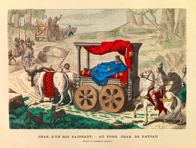 Der Wagen eines faulen Königs mit einem Bauernwagen im Hintergrund (Gravur) von Anonymous Anonymous
