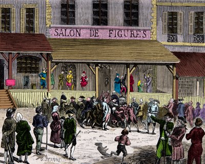 Der Salon der Wachswaren am Boulevard du Temple in Paris im 18. Jahrhundert, gegründet von Curtius, Gravur von Anonymous Anonymous