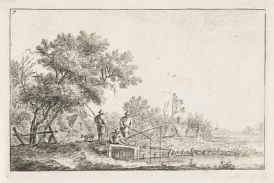 Drei Fischer auf einer Brücke von Anthonie Waterloo