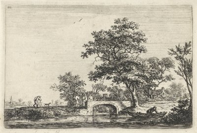 Figuren bei einer Steinbrücke von Anthonie Waterloo
