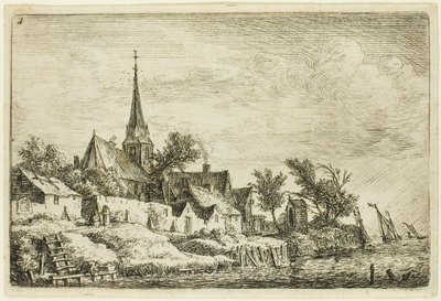 Der Kirchturm im Dorf am Meer von Anthonie Waterloo