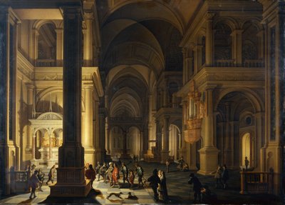Das Innere einer protestantischen Kirche bei Nacht von Anthonie de Lorme