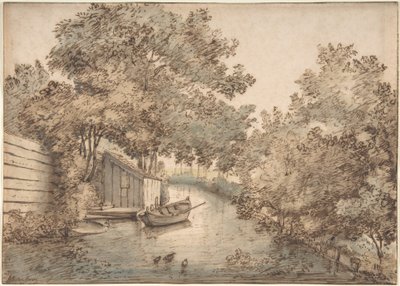 Kanal mit einem Boot und Enten von Anthonie van Borssom