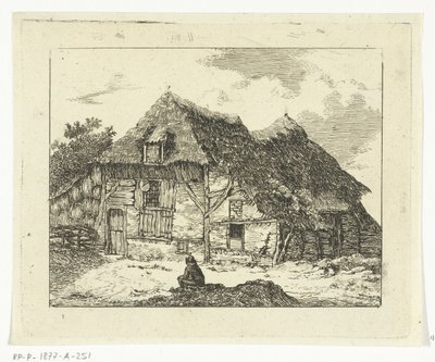 Mann sitzend auf einem Hügel vor einem Haus in Staphorst von Anthonie van den Bos