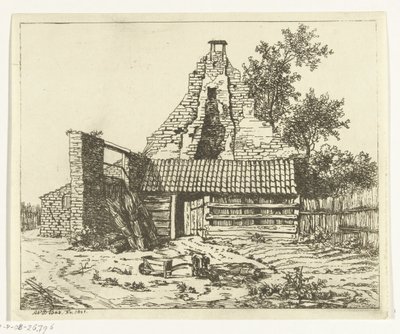 Schilfschneider vor der Ruine des Hauses Snaatburg in Maarssen von Anthonie van den Bos