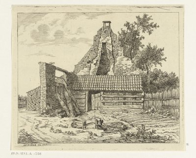 Schilfschneider vor der Ruine des Hauses Snaatburg in Maarssen von Anthonie van den Bos
