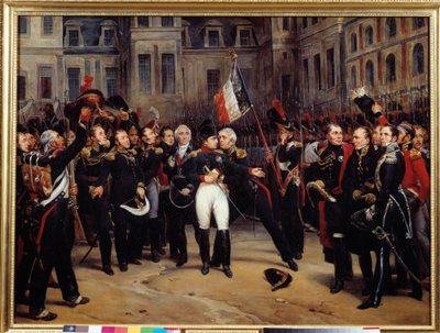 Abdankung von 1814 - Der Abschied von Napoleon Bonaparte (1769-1821) von der kaiserlichen Garde im Hof des Cheval Blanc in Fontainebleau am 20.04.1814 von Antoine Alphonse Montfort