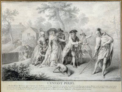 Das verlorene Kind Illustration aus „Briefe eines amerikanischen Farmers“ von Saint John de Crevecoeur. Lithographie von Antoine Borel (1743-1810) ca. 1783. Blerancourt. Musee Franco American von Antoine Borel