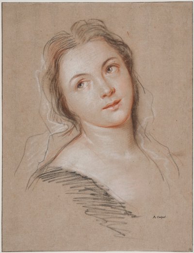 Eine junge Frau, die über ihre Schulter schaut von Antoine Coypel